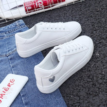 Load image into Gallery viewer, Leather Woman Shoes Fashion New Woman PU Leather Shoes Ladies Breathable Cute Heart Flats Casual Shoes White Sneakers Fashion